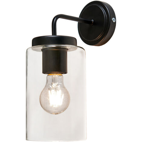 Litecraft Cassia Wall Light Outdoor IP23 Rated Cylinder Glass Lantern - Black