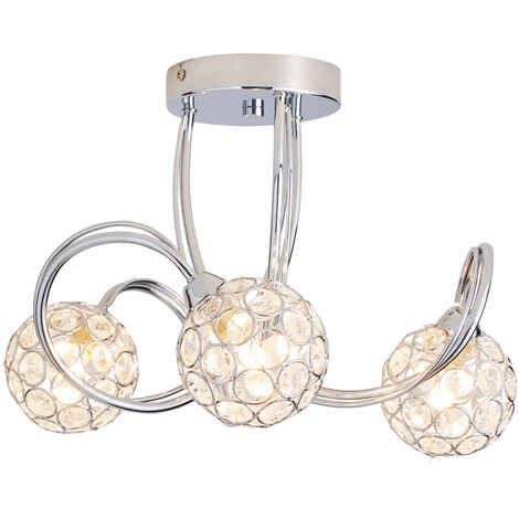 Litecraft Ceiling Light Flush 3 Arm With Gem Ball Shades - Polished Chrome
