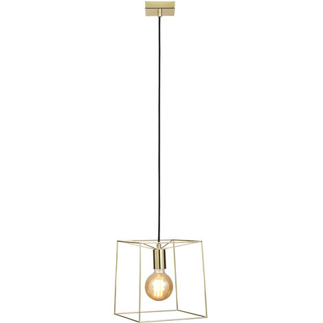 Litecraft Ceiling Pendant 1 Light With Cube Wire Frame Shade - Polished Brass