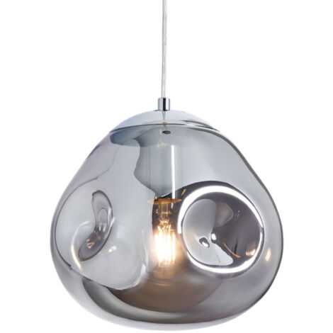 Litecraft Ceiling Pendant Dimpled Smoked Tinted Glass 1 Light - Polished Chrome
