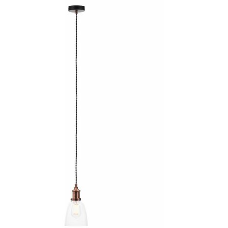 Litecraft Ceiling Pendant Industrial Style 1 Light With Glass Shade - Copper