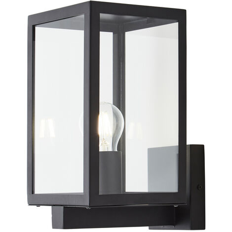 Litecraft Cetus Wall Light Glass Panel Box Lantern Outdoor IP44 Fitting – Black