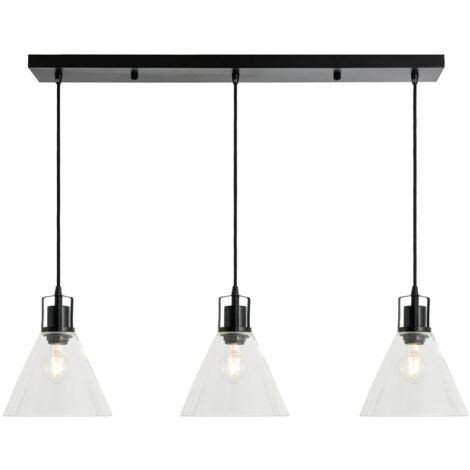 Litecraft Clara Ceiling Pendant Diner Bar Conical Shaded 3 Light - Matte Black