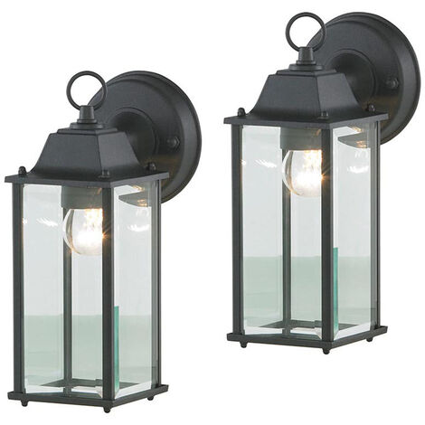 Litecraft Colone Wall Light Bevelled Glass Outdoor IP23 Lantern Black - 2 Pack