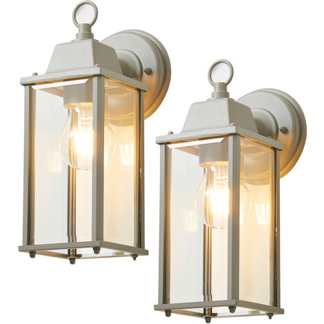 Litecraft Colone Wall Light Bevelled Glass Outdoor IP23 Lantern in Dove Grey - 2 Pack