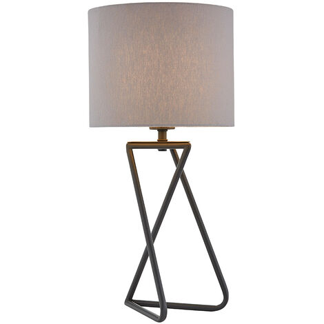 Litecraft Cris Table Lamp Industrial Styled Base With Grey Fabric Shade - Pewter