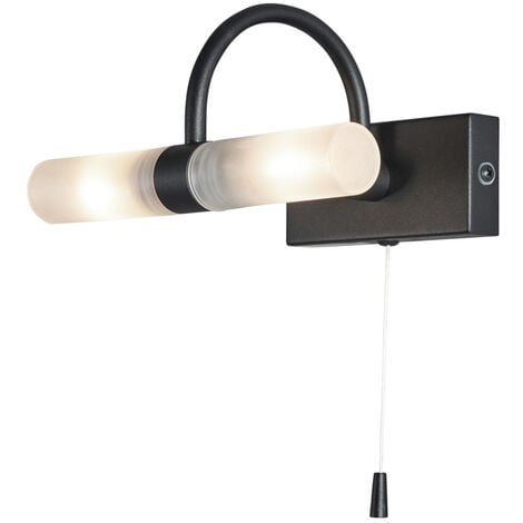 Litecraft Crista Wall Light Bathroom 2 Arm With Pull Switch - Satin Black