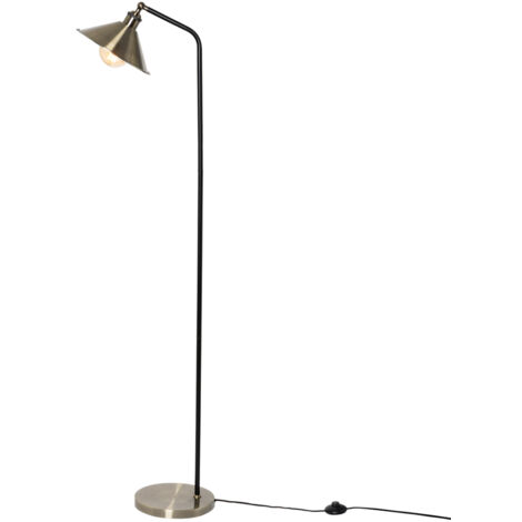 Litecraft Danica Floor Lamp Adjustable Base With Diner Shade - Antique Brass