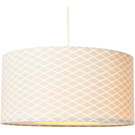 Litecraft Dee Light Shade 40cm Diamond Print Drum Easy Fit Lampshade - Grey