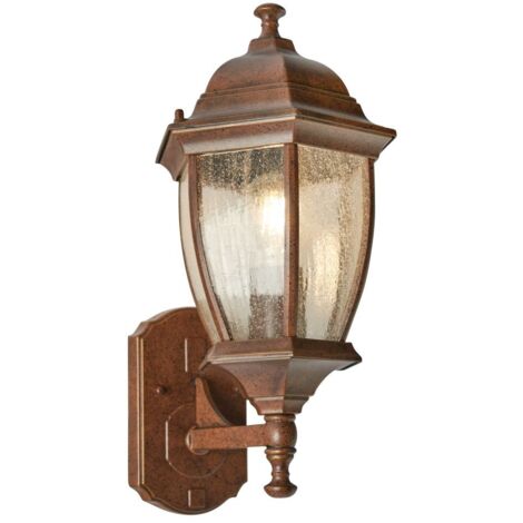 Litecraft Deonte Outdoor Wall Light IP44 Large Seeded Glass Lantern - Bronze