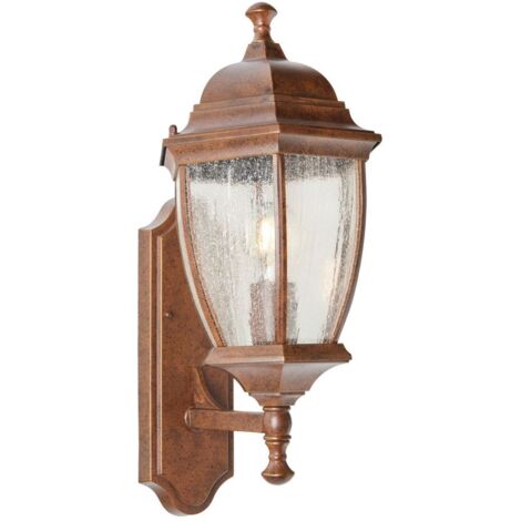 Litecraft Deonte Outdoor Wall Light IP44 Oversized Seeded Glass Lantern - Bronze