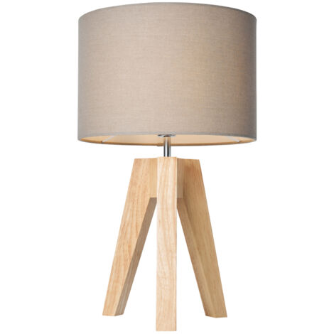 Litecraft Devlin Table Lamp Wooden Tripod Base With Navy Drum Shade - Natural