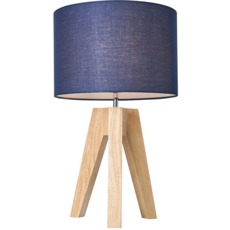 Litecraft Devlin Table Lamp Wooden Tripod Base With Taupe Drum Shade - Natural