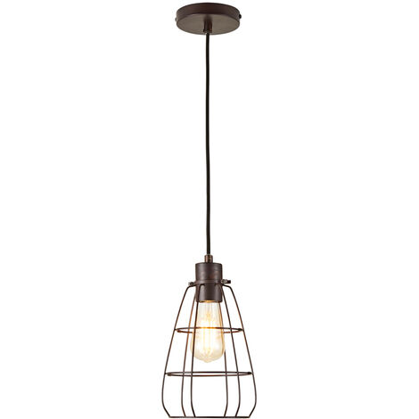 Litecraft Drax Ceiling Pendant 1 Light With Industrial Cage Shade - Bronze