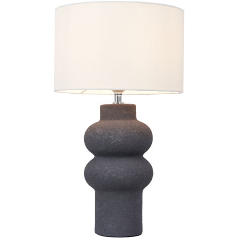 Litecraft Earl Table Lamp Ceramic E27 Base With White Drum Shade - Dark Grey