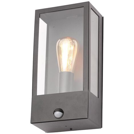 Litecraft Edgworth Wall Light Outdoor Box Lantern With PIR Motion Sensor - Black