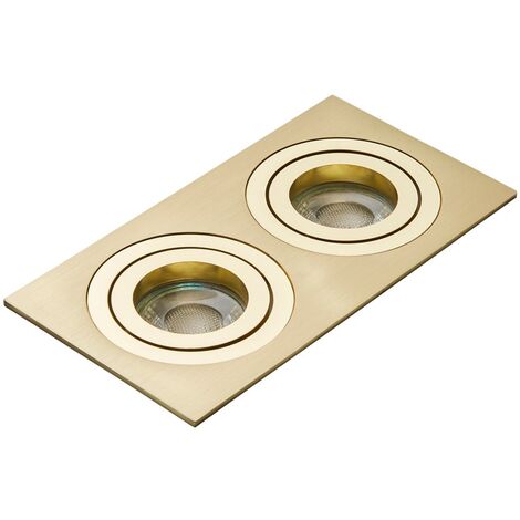 Litecraft Evra Recessed Downlight Rectangular Tiltable Double Spotlight - Brass