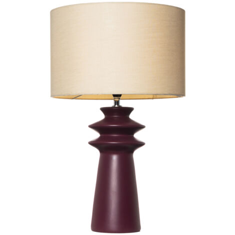 Litecraft Findlay Table Lamp Ceramic E14 Base With Beige Fabric Shade - Burgundy