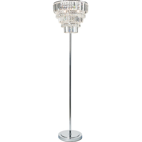 Litecraft Floor Lamp G9 Base With Crystal Effect Pendant Shade - Polished Chrome