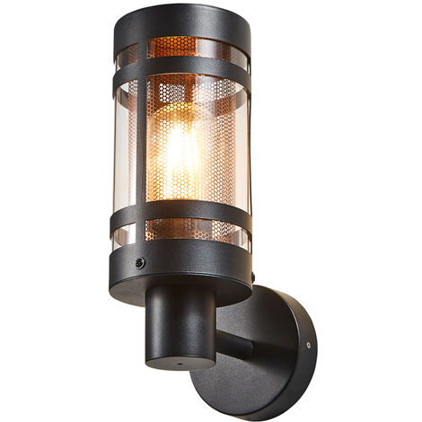 Litecraft Fowler Wall Light Outdoor 1 Arm Lantern With Brass Mesh Insert - Black