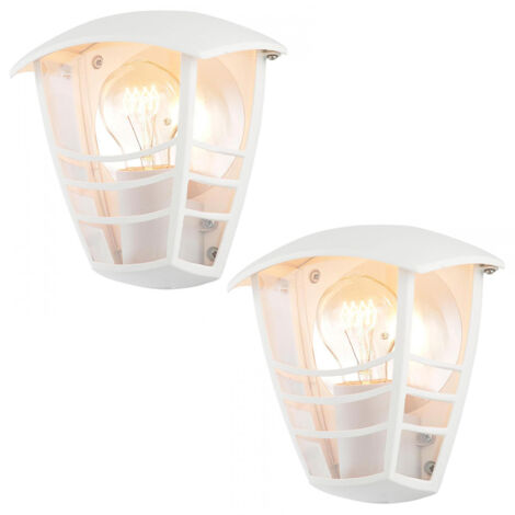 Litecraft Francis Wall Lights Outdoor IP44 E27 Half Lantern in White - 2 Pack