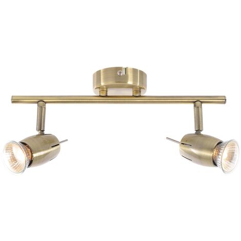 Litecraft Frank Spotlight Bar Ceiling GU10 2 Arm With LED Bulbs - Antique Brass
