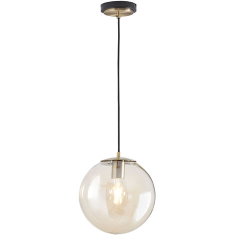 Litecraft Gaio Ceiling Pendant Champagne Tinted Glass Shaded 1 Light - Brass