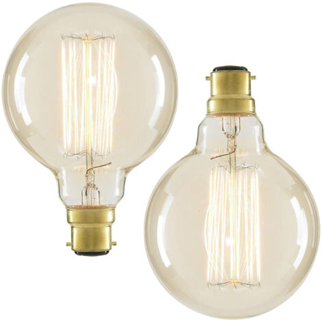 Litecraft Globe Light Bulb B22 Bayonet Cap Squirrel Cage Filament Clear - 2 Pack