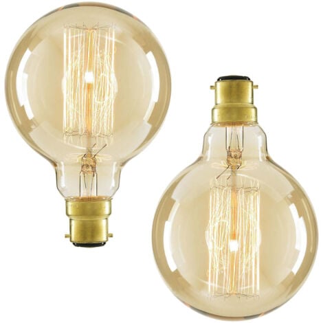 Litecraft Globe Light Bulb B22 Bayonet Cap Squirrel Cage Filament Tint - 2 Pack