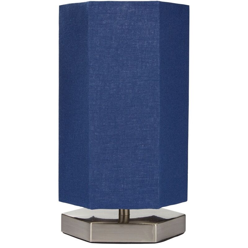 Litecraft - Glow Hexagon Table Lamp With Blue Fabric Shade - Satin Chrome