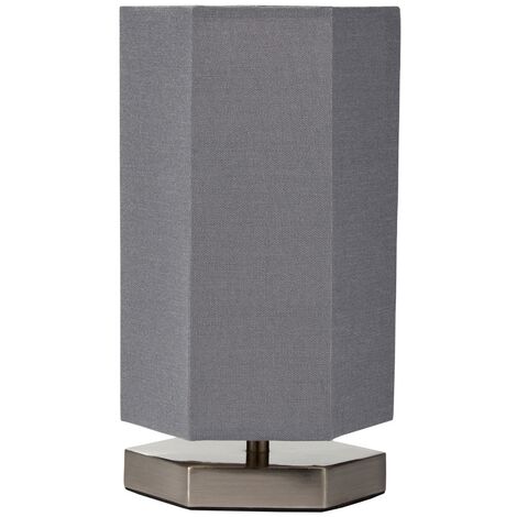 Litecraft Glow Hexagon Table Lamp With Grey Fabric Shade - Satin Chrome