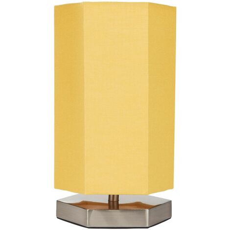 Litecraft Glow Hexagon Table Lamp With Ochre Fabric Shade - Satin Chrome