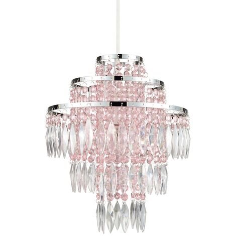 Litecraft Glow Light Shade 30cm Easy Fit Jewelled Lampshade - Pink
