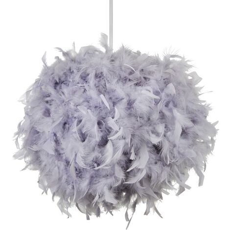 Litecraft Glow Light Shade 40cm Easy Fit Feather Ball Lampshade - Grey