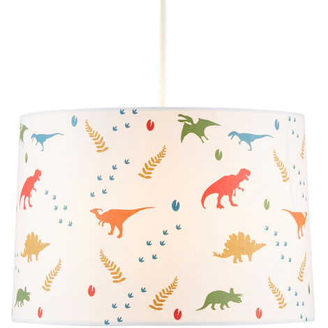 Litecraft Glow Light Shade Glow in The Dark Dinosaurs Easy Fit Lampshade - White