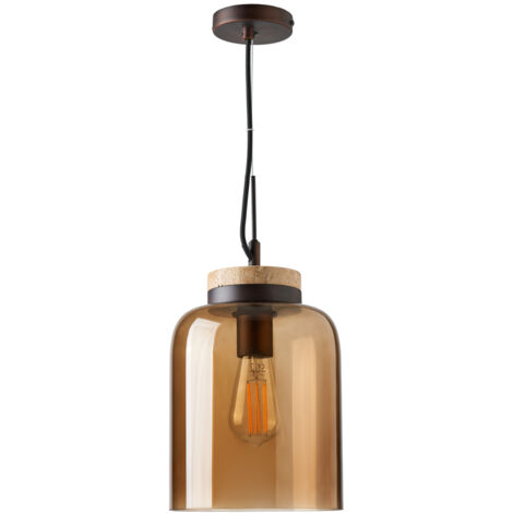 Litecraft Gus Ceiling Pendant Brown Glass Tinted Shaded 1 Light - Antique Bronze
