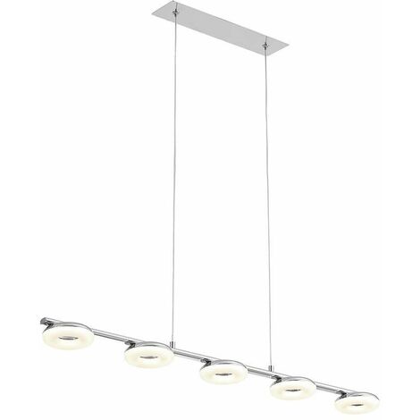 Litecraft Halo Ceiling Pendant Bar Integrated LED 5 Light - Polished Chrome