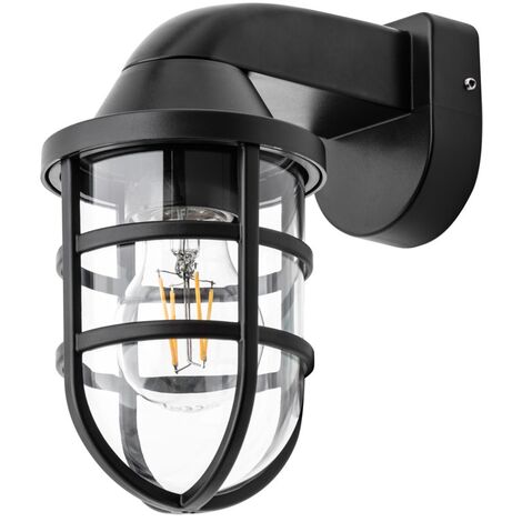Litecraft Hamo Wall Light Outdoor Caged Lantern Garden IP44 Fitting - Black