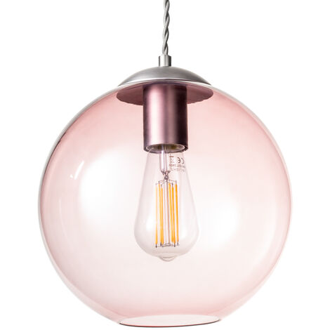 Litecraft Huey Ceiling Pendant 1 Light With Pink Tint Glass Shade - Pewter