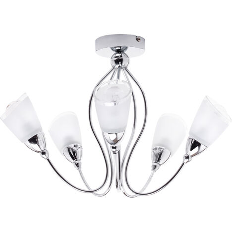 Litecraft Ibru Ceiling Light Semi Flush 5 Arm With Frosted Glass Shades - Chrome