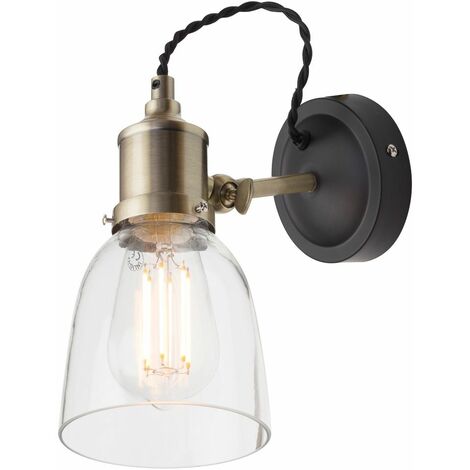 Litecraft Industrial 1 Light Wall Lamp With Glass Shade - Antique Brass