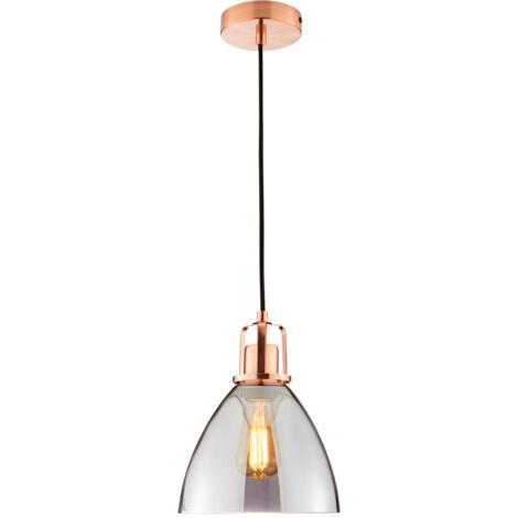 Litecraft Indy Ceiling Diner Pendant Smoke Tinted Glass Shaded 1 Light - Copper