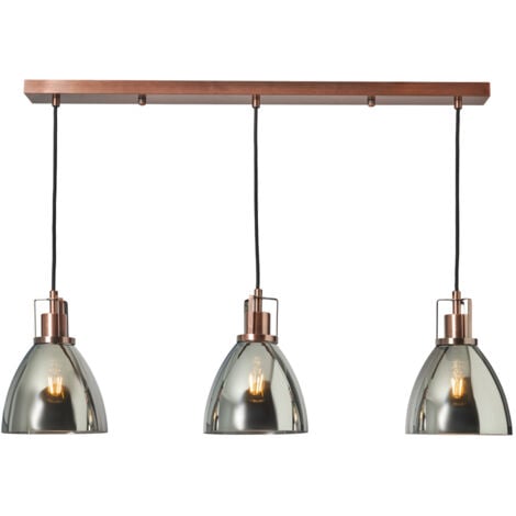 Litecraft Indy Ceiling Diner Pendant Smoke Tinted Glass Shaded 3 Light - Copper