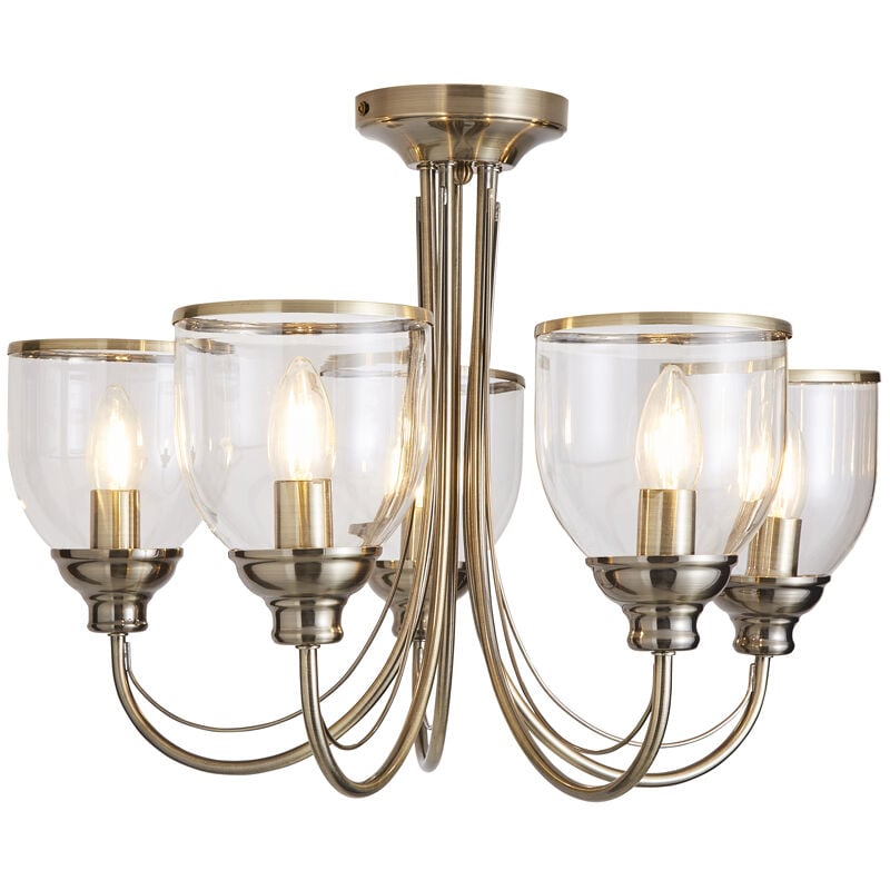 Ingrid Ceiling Light Semi Flush 5 Arm With Glass Shades- Antique Brass - Litecraft