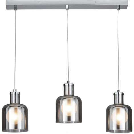 Litecraft Irvine Ceiling Diner Pendant Smoke Shaded 3 Light - Polished Chrome