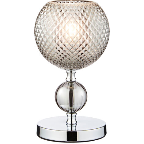 Litecraft Janie Table Lamp with Smoke Tinted Glass Shade - Polished Chrome