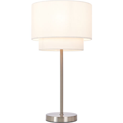 Litecraft Jayne Table Lamp E27 Base with 2 Tier White Drum Shade - Satin Chrome