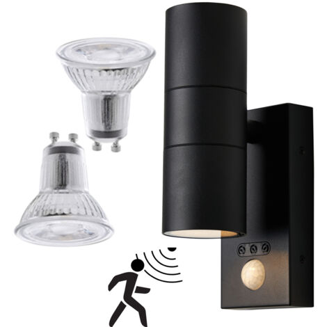 Litecraft Kenn Outdoor Up Down Wall Light With Sensor & LED Bulbs - Black
