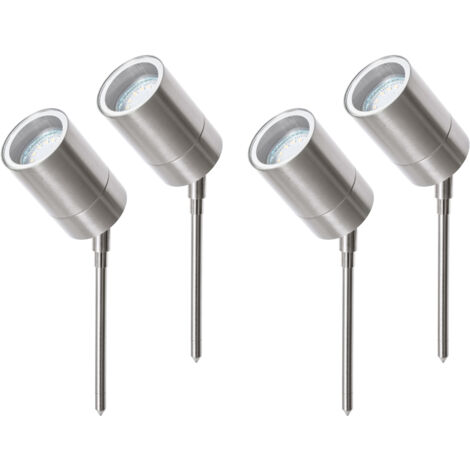 Litecraft Kenn Spike Spotlights Outdoor IP44 1 Light In Stainless Steel - 4 Pack