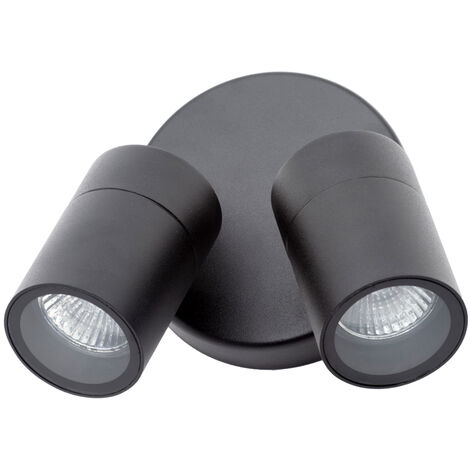 Litecraft Kenn Wall Spotlight Outdoor Adjustable Garden GU10 Twin Light - Black